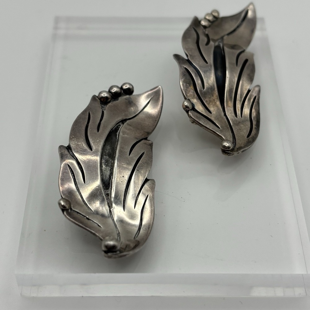 Vintage Tasco Designer Maricela Floral Leaf Sterling Silver Brooch Pin Set Of 2 - Picture 2 of 15